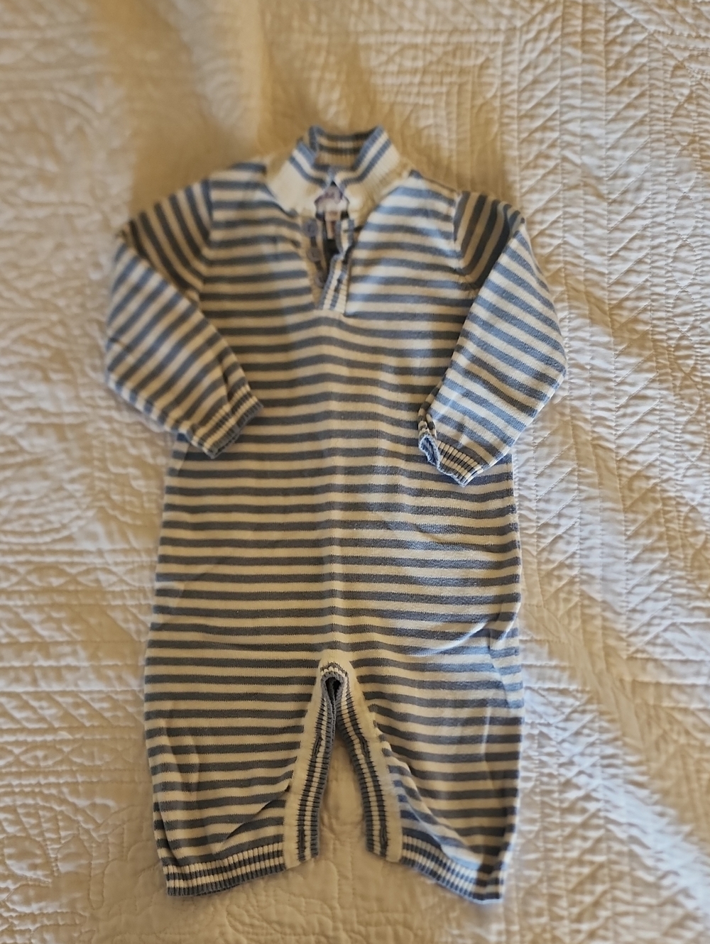 Rachel Riley Blue and Cream Striped Knit Onsie